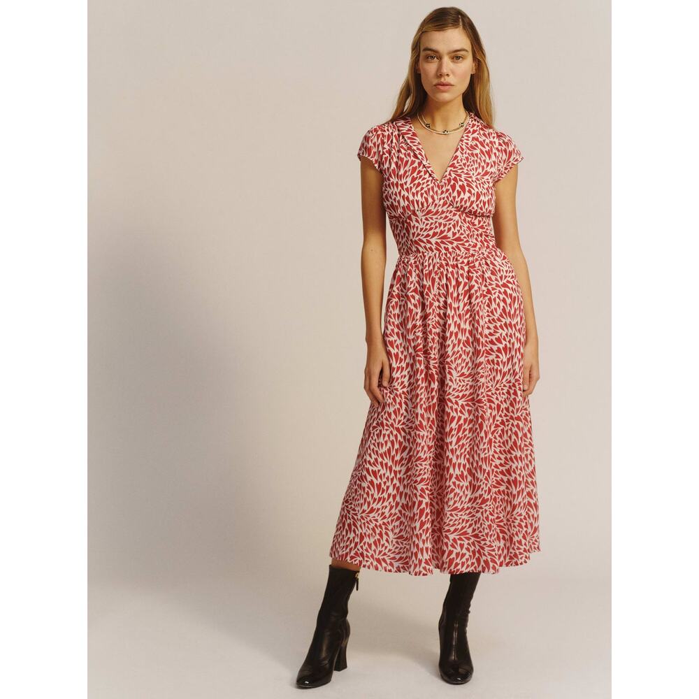 Reformation Alisa Heart Love Print V-Neck Midi Dress Size 4 NWT